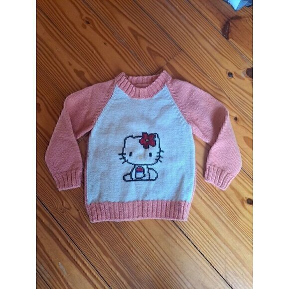 Unbranded Other - Hello Kitty Cream Hand Made knit Sweater Wool Size 3 Toddler